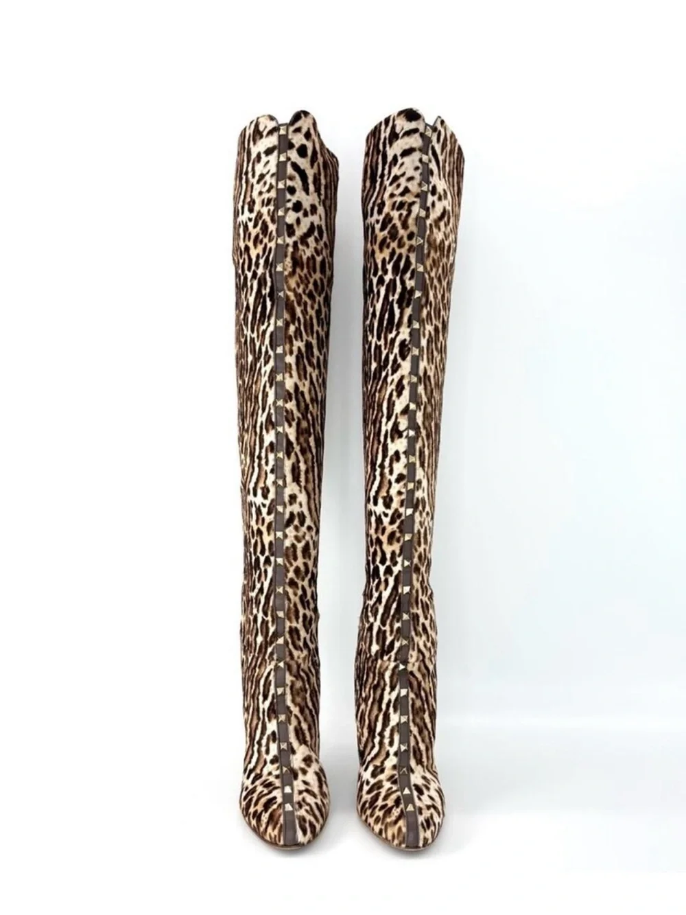 NEW Valentino Garavani Leopard-Print FUR Over-the-Knee Boots - Brown & Tan